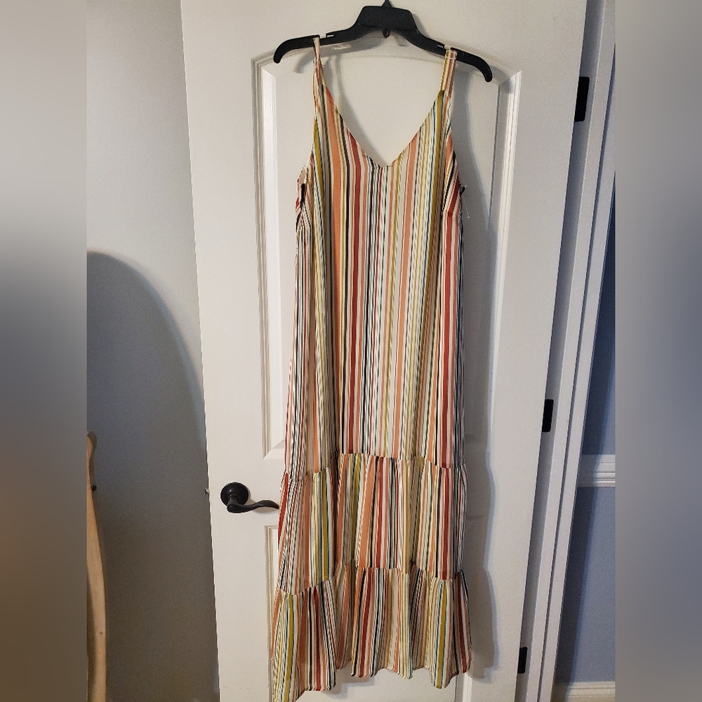 Fully Lined Spaghetti Strap Multicolor Stripe Max… - image 1